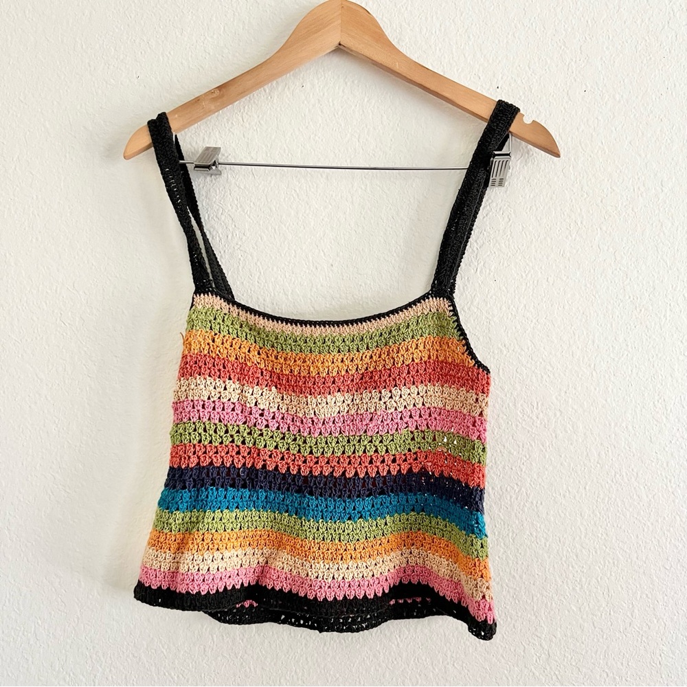 Vintage Handmade Colorful Crochet Tank Sz S/M